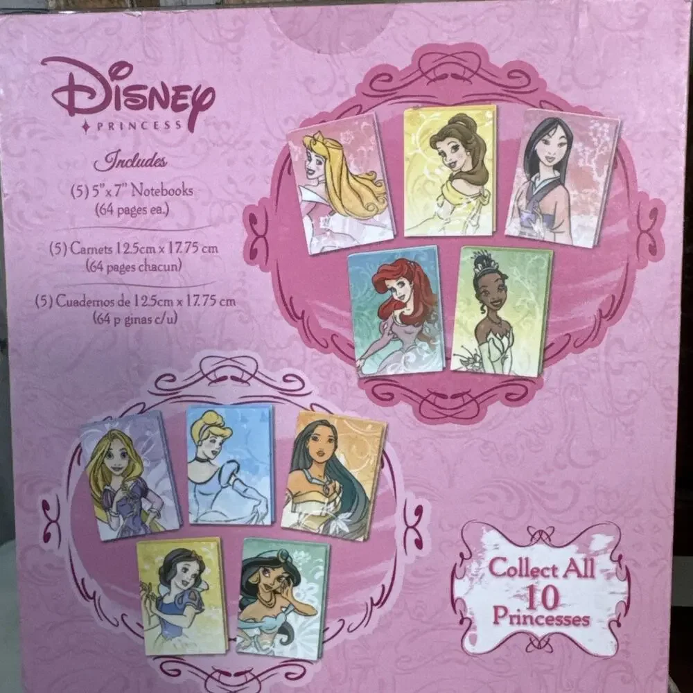 Vintage Disney Store Set Of 10 Mini Princess Journals With Glitter Accents New